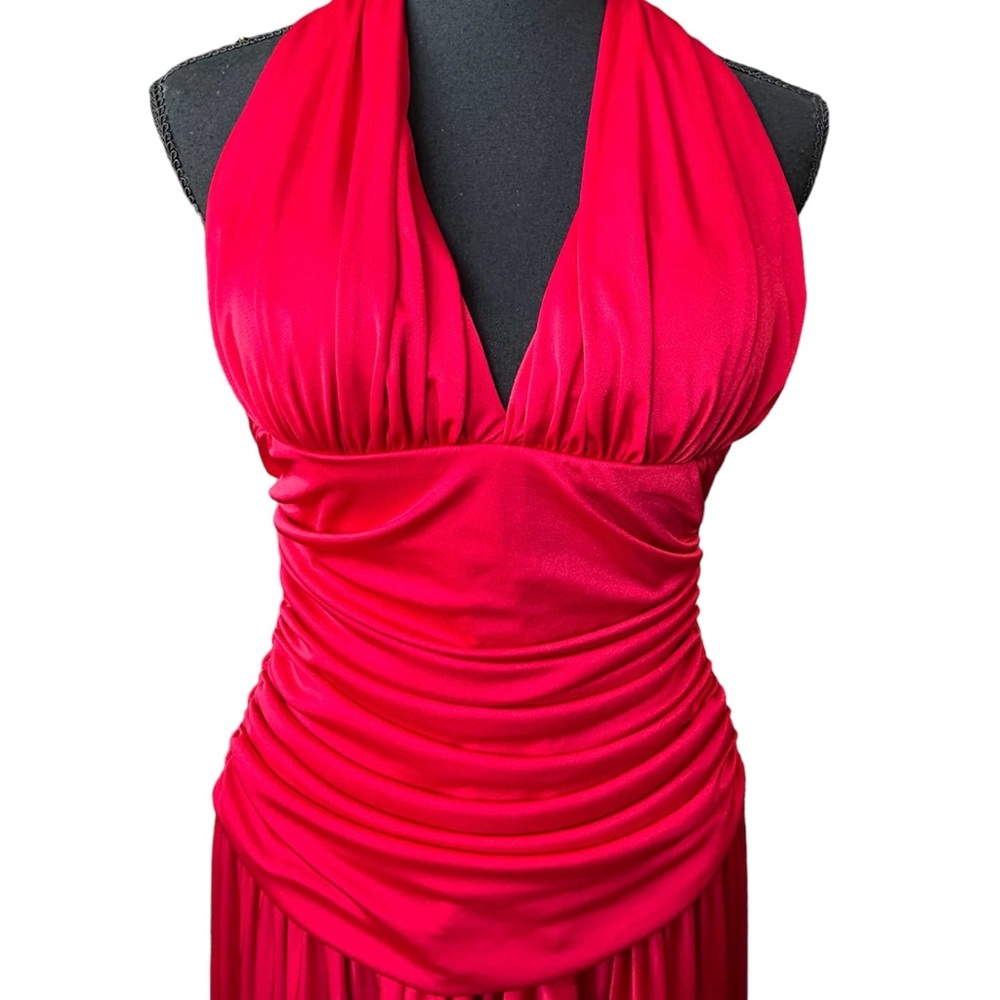 Betsy & Adam Red Halter Dress Size 6 Old Hollywood Marilyn Monroe Evening Gown - Picture 3 of 11
